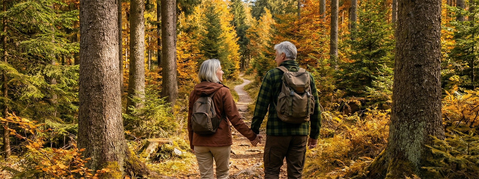 Herbsturlaub im Bayerischen Wald – goldenes Laub auf Wanderwegen bei Rinchnach